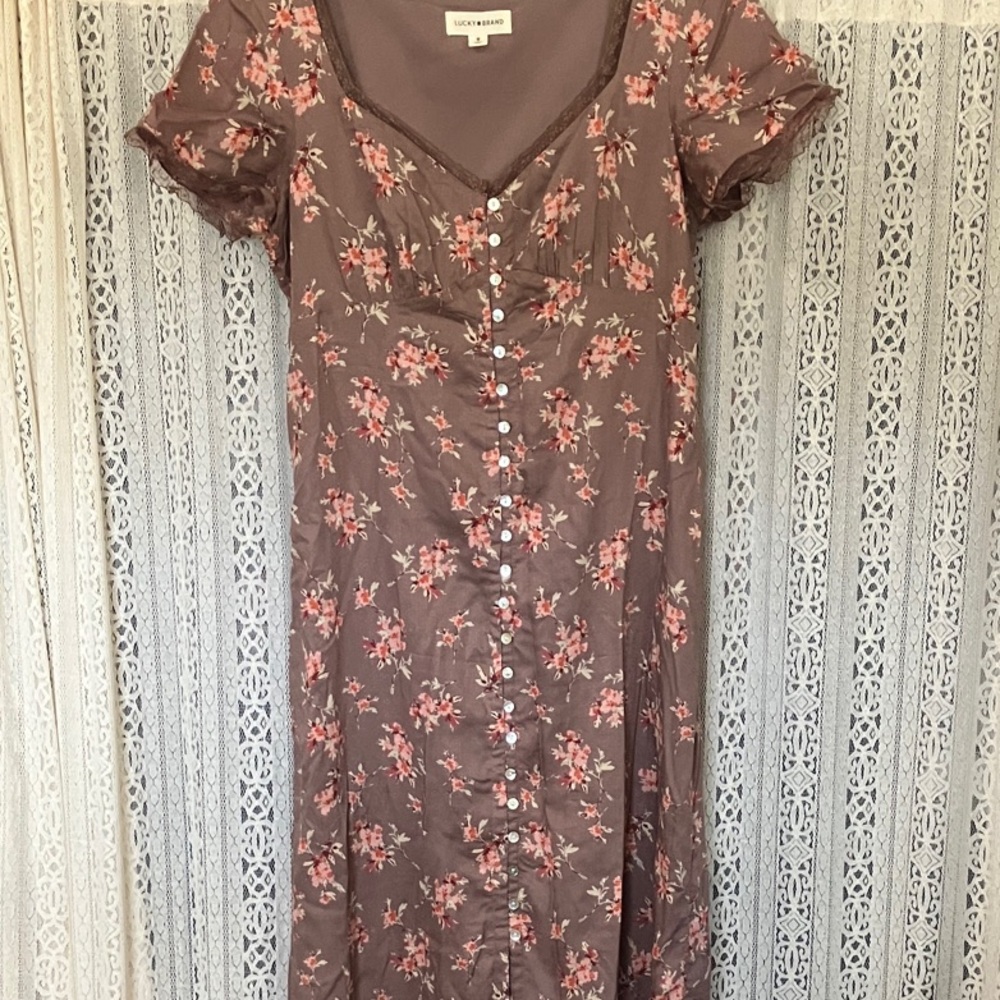 Lucky Brand Floral Midi Dress in Pink and Brown